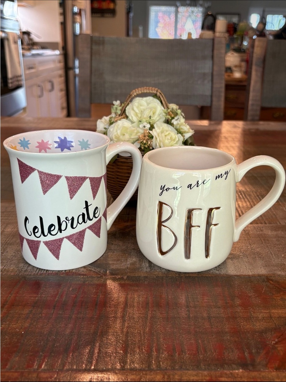 New OUR NAME IS MUD Set of 2 CERAMIC MUGS “Celebrate” & “You are my BFF”